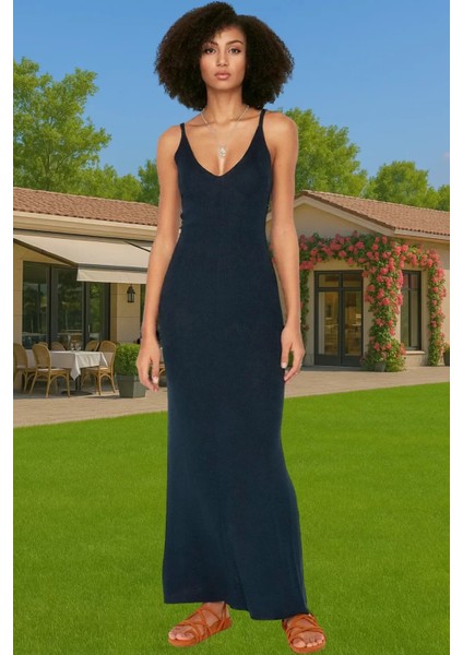 Kadın V Yaka Maxi Elbise Triko Kumaş Rahat Günlük Tarz Rahat ve Şık Dayanıklı Malzeme Yüksek Kalite fiyatları