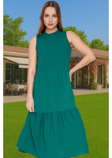 Kadın Şık Düz Kesim Kolsuz Midi Elbise Polyester Kumaş Nefes Alabilir Şık Görünüm Kaliteli Işçilik