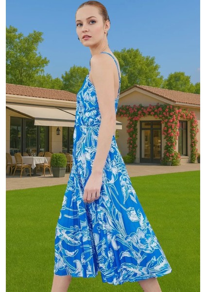 Yazlık Casual Ayarlanabilir Askılı Pileli Midi Elbise Seçkin Malzeme Yüksek Kalite Rahat Kullanım