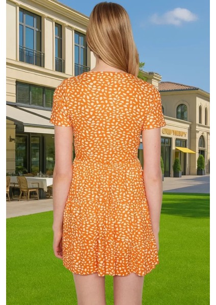 Kadın Yazlık Mini Elbise Polyester Elastan Kumaşlı Kisa Kol Konforlu Kesim Özenle Seçilmiş