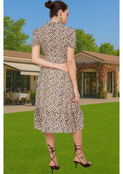 Şık A Kesim Midi Elbise Balon Kol Polyester Dokuma Yazlık Konforlu Kesim Rahat ve Şık Seçkin Malzeme modelleri