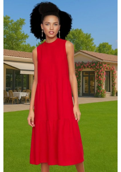 Kadın Şık Düz Kesim Kolsuz Midi Elbise Polyester Kumaş Nefes Alabilir Şık Görünüm Kaliteli Işçilik fiyatları