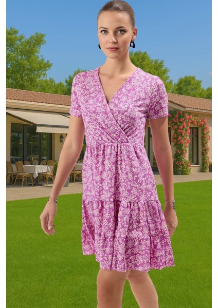 Kadın Yazlık Mini Elbise Polyester Elastan Kumaşlı Kisa Kol Konforlu Kesim Özenle Seçilmiş