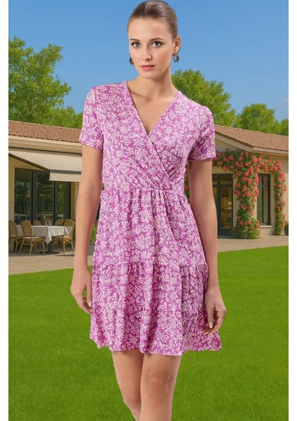 Kadın Yazlık Mini Elbise Polyester Elastan Kumaşlı Kisa Kol Konforlu Kesim Özenle Seçilmiş fiyatları