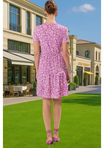 Kadın Yazlık Mini Elbise Polyester Elastan Kumaşlı Kisa Kol Konforlu Kesim Özenle Seçilmiş modelleri