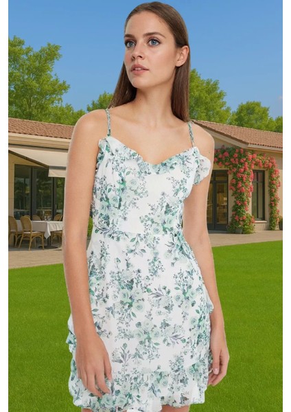 Astarlı Çiçekli Desenli Mini Şifon Elbise Rahat Yazlık Kıyafet Şık Görünüm Profesyonel Görünüm fiyatları