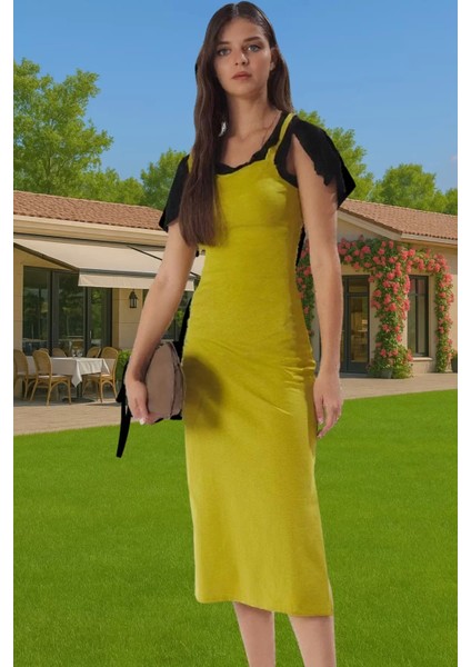 Kadın %100 Pamuk Midi Elbise Yırtmaç ve Bağlama Detaylı Rahat Kesim Uzun Ömürlü Trend Tasarım