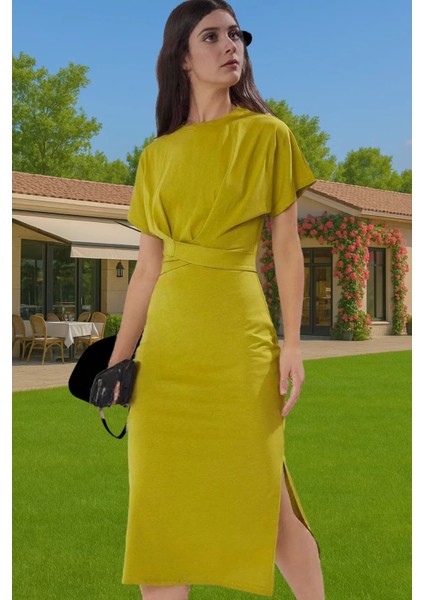 Kadın %100 Pamuk Midi Elbise Yırtmaç ve Bağlama Detaylı Rahat Kesim Uzun Ömürlü Trend Tasarım fiyatları