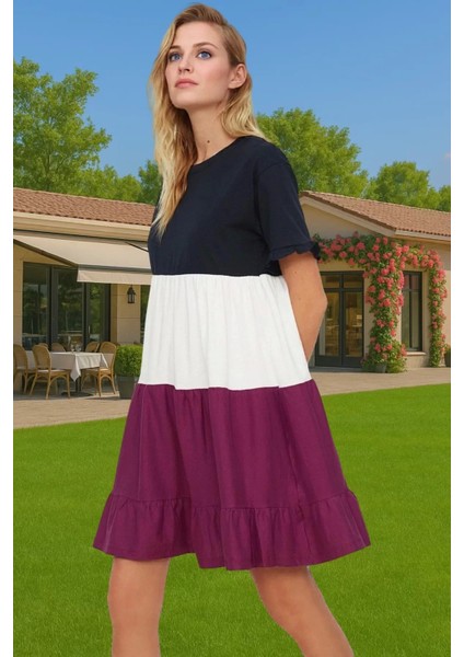 Yazlık Pamuk Mini Elbise A Line Bisiklet Yaka Rahat Günlük Stil Modern Stil Kaliteli Işçilik