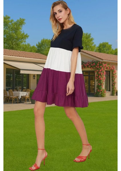 Yazlık Pamuk Mini Elbise A Line Bisiklet Yaka Rahat Günlük Stil Modern Stil Kaliteli Işçilik fiyatları