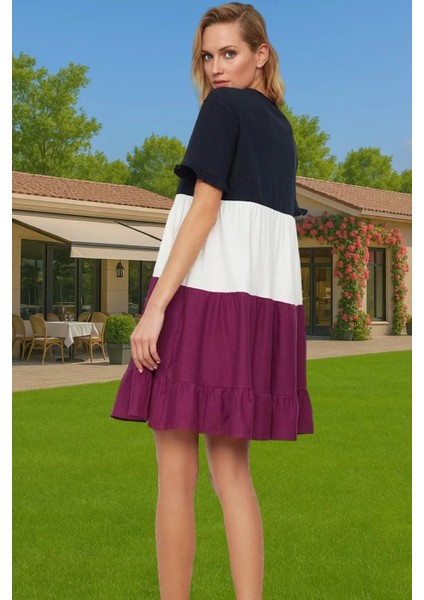 Yazlık Pamuk Mini Elbise A Line Bisiklet Yaka Rahat Günlük Stil Modern Stil Kaliteli Işçilik modelleri