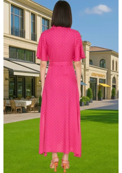 Kısa Kollu Çiçek Desenli Maxi Viskoz Gömlek Elbise Kuşak Detayı Seçkin Malzeme Günlük Kullanım Için modelleri