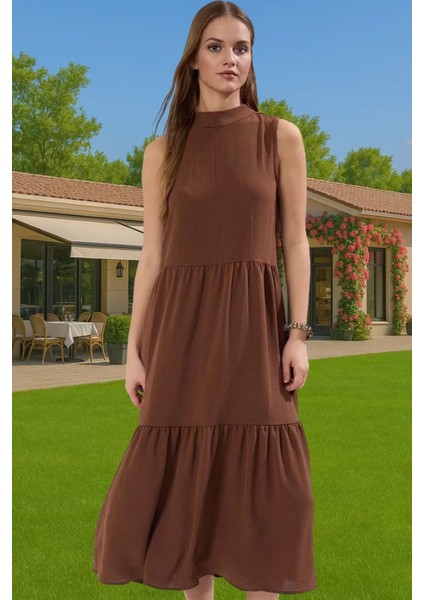 Kadın Şık Düz Kesim Kolsuz Midi Elbise Polyester Kumaş Nefes Alabilir Şık Görünüm Kaliteli Işçilik fiyatları