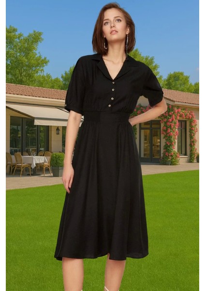 A Kesim Gipeli Midi Elbise Balon Kol Viskoz Günlük Kombin Uzun Ömürlü Özenle Seçilmiş Mükemmel Uyum