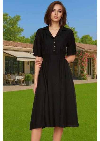 A Kesim Gipeli Midi Elbise Balon Kol Viskoz Günlük Kombin Uzun Ömürlü Özenle Seçilmiş Mükemmel Uyum fiyatları