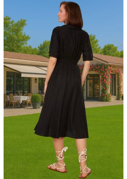 A Kesim Gipeli Midi Elbise Balon Kol Viskoz Günlük Kombin Uzun Ömürlü Özenle Seçilmiş Mükemmel Uyum modelleri