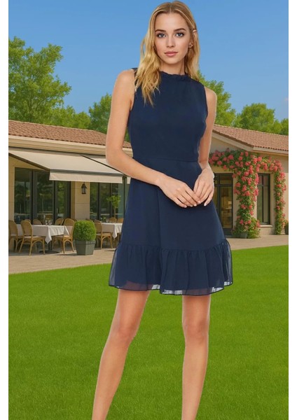 Astarlı Şifon Mini Elbise Dik Yaka A Kesim Polyester Yazlık Seçkin Malzeme Profesyonel Görünüm fiyatları