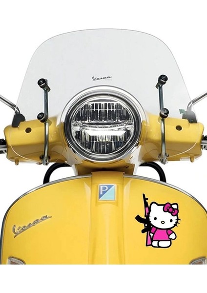 Hello Kity Araba, Motorsiklet, Kask, Laptop,cam Sticker 14X10 cm