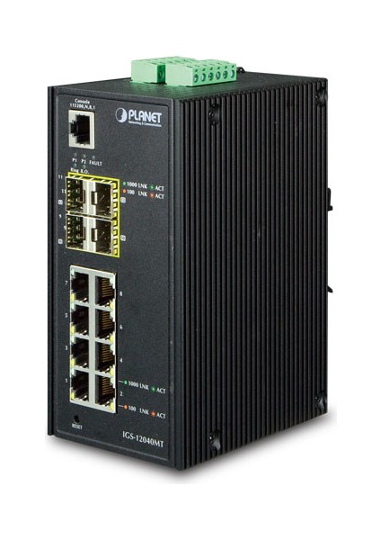 Endüstriyel Tip Yönetilebilen Switch (Industrial Managed Switch)&lt;br&gt; 8-Port 10/100/1000BASE-T&LT;BR&GT; 4 x 1000BASE-SX/LX/BX Sfp/mini-Gbıc Yuva (Port-9 ile Port-12 Arası), 100BASE-FX Sfp Uyuml