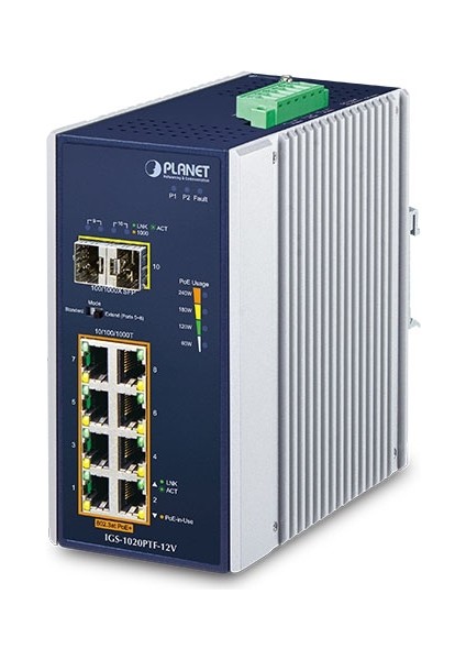 Endüstriyel Yönetilemeyen Poe+ Switch (Industrial Unmanaged Poe+ Switch)&lt;br&gt; 8-Port 10/100/1000T Ieee 802.3AT/AF Poe+ Injector Port (Port 1 Ila Port 8 Arası) (Port Başına 30.8 Watt) (Poe Güç Büt