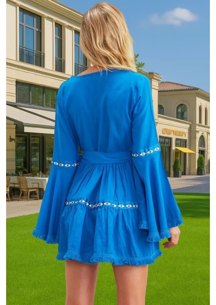 Pamuk Vual Mini Elbise Büzgülü Kol Yazlık Plaj Elbisesi Özel Tasarım Rahat ve Şık Kaliteli Işçilik fiyatları