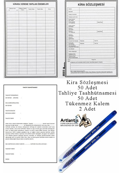Kira Sözleşmesi ve Tahliye Tahütnamesi 50 Adet Tükenmez Kalem Kira Kontratı ve Tahliye Taahünamesi