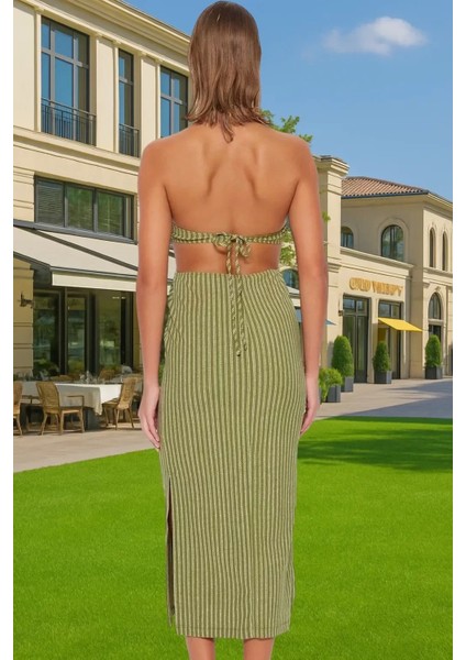 Rahat ve Şık Halter Yaka Maxi Elbise Polyester Karışımlı Yazlık Yüksek Kalite Premium Kalite modelleri