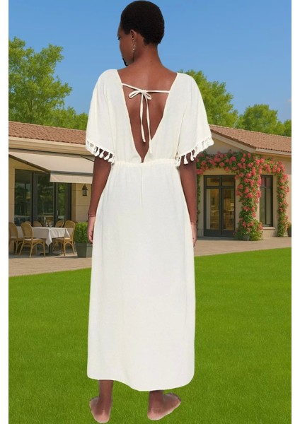 Yazlık Feminen Püsküllü Maxi Plaj Elbisesi V Yaka Seçkin Malzeme Profesyonel Görünüm Rahat Kullanım modelleri