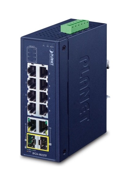 Endüstriyel Tip Yönetilemeyen Ethernet Switch (Industrial Unmanaged Ethernet Switch)&lt;br&gt; 8 x 10/100BASE-TX Port (Port 1-8)&lt;br&gt; 2 x 10/100/1000BASE-T Port (Port 9-10)&lt;br&gt; 2 x 1000BASE