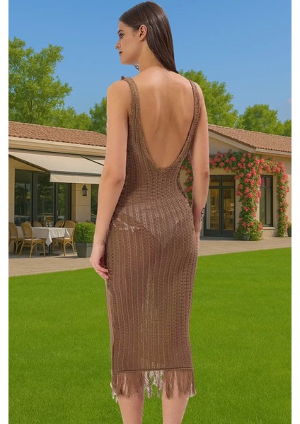 Vücuda Oturan Örme Maxi Elbise Püskül Detayı Rahat Yazlık Model Özenle Seçilmiş Modern Stil fiyatları