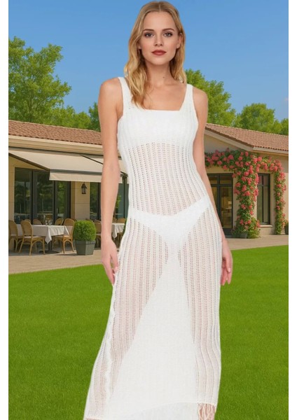 Vücuda Oturan Örme Maxi Elbise Püskül Detayı Rahat Yazlık Model Özenle Seçilmiş Modern Stil modelleri