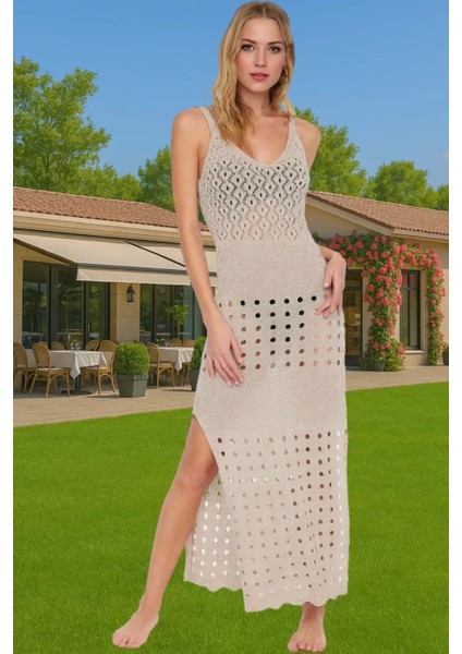 Pamuklu Akrilik Triko Maxi Elbise V Yaka Yazlık Şıklık Dayanıklı Malzeme Modern Stil Mükemmel Uyum