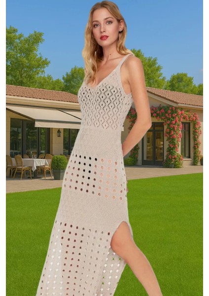 Pamuklu Akrilik Triko Maxi Elbise V Yaka Yazlık Şıklık Dayanıklı Malzeme Modern Stil Mükemmel Uyum fiyatları
