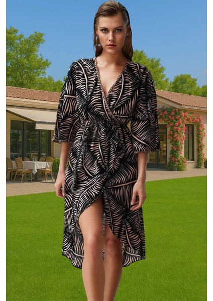 Şık Kadın Etnik Desenli Midi Vual Elbise Premium Kalite Şık Görünüm Günlük Kullanım Için