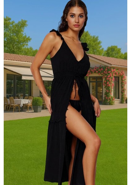 Feminen V Yaka Maxi Plaj Elbisesi Crinkle Dokuma Yazlık Yüksek Kalite Premium Kalite Konforlu Kesim fiyatları