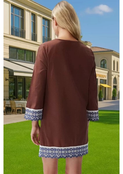 Rahat Pamuklu Yazlık Plaj Elbisesi Uzun Kollu V Yaka Midi Kaliteli Işçilik Rahat Kullanım modelleri