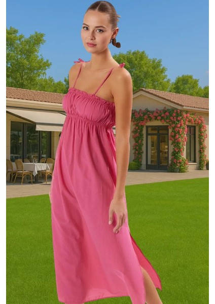 Rahat Yazlık Kadın Elbise Poplin Kumaş Midi Boy Uzun Ömürlü Şık Görünüm Seçkin Malzeme