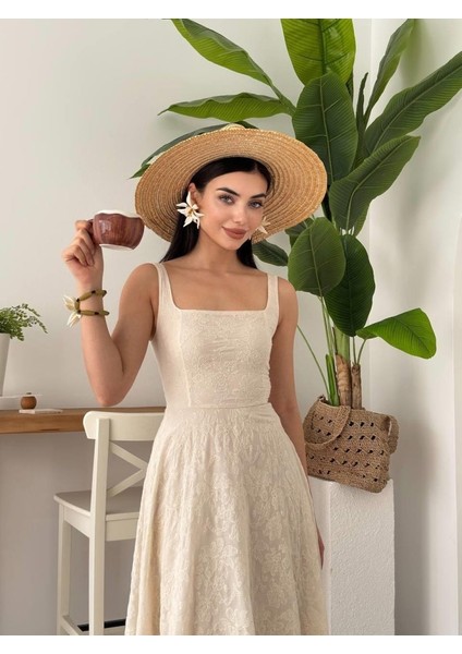 Cuper Çiçek Detaylı Elbise