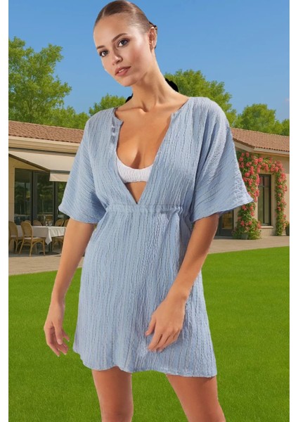 Şık Müslin Plaj Elbisesi Tek Kol Detaylı Yazlık Konforlu Kesim Şık Görünüm Günlük Kullanım Için