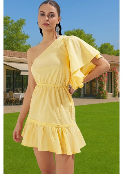 Kadın Pamuk Vual Mini Elbise Tek Omuzlu Yazlık Uzun Ömürlü Özenle Seçilmiş Seçkin Malzeme modelleri
