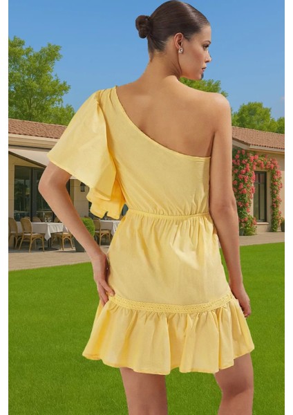 Kadın Pamuk Vual Mini Elbise Tek Omuzlu Yazlık Uzun Ömürlü Özenle Seçilmiş Seçkin Malzeme fırsatları