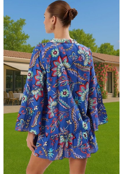 Şık Kadın %100 Pamuk Mini Elbise Vual Dokuma Çiçek Desenli Yazlık Rahat ve Şık Kaliteli Işçilik modelleri