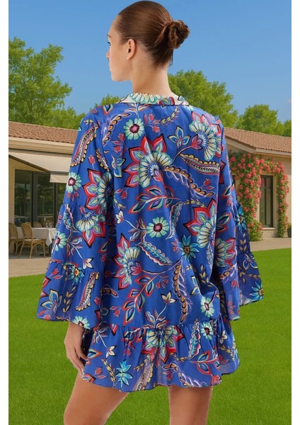 Şık Kadın %100 Pamuk Mini Elbise Vual Dokuma Çiçek Desenli Yazlık Rahat ve Şık Kaliteli Işçilik fırsatları