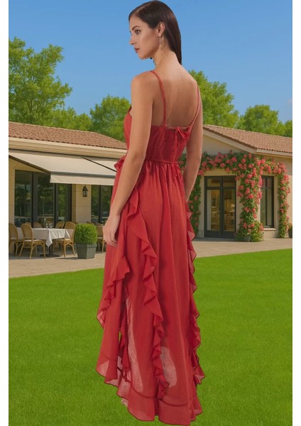 Pamuk Dokuma Midi Elbise Volanlı Detaylı Yazlık Plaj Mükemmel Uyum Özenle Seçilmiş Zarifane Tasarım fiyatları