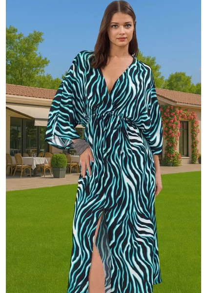Rahat Viskoz Maxi Elbise Tek Kol Zebra Desenli Yazlık Profesyonel Görünüm Günlük Kullanım Için fiyatları