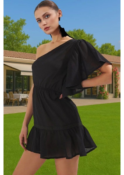 Kadın Pamuk Vual Mini Elbise Tek Omuzlu Yazlık Uzun Ömürlü Özenle Seçilmiş Seçkin Malzeme