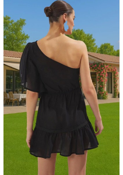 Kadın Pamuk Vual Mini Elbise Tek Omuzlu Yazlık Uzun Ömürlü Özenle Seçilmiş Seçkin Malzeme modelleri