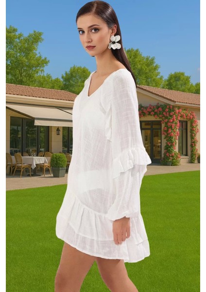 Kadın Crinkle Dokuma Tek Kol Mini Plaj Elbisesi Rahat Yazlık Mükemmel Uyum Özel Tasarım Modern Stil