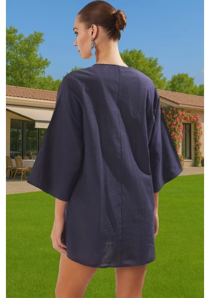 Rahat Pamuklu Aksesuarlı Shift Keten Görünümlü Midi Yazlık Elbise Modern Stil Mükemmel Uyum modelleri