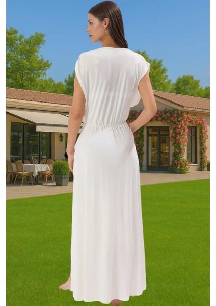 Yazlık Maxi Elbise Tek Kol Derin V Yaka Yırtmaçlı Viskoz Elastan Konforlu Kesim Modern Stil modelleri